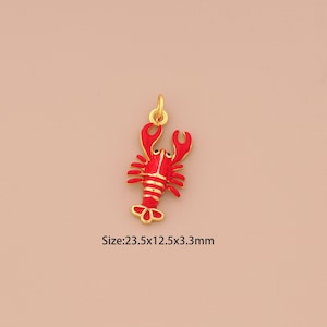18K Gold Lobster Charms,Enamel Marine Life Charms Pendants,Lobster Charm for DIY Jewelry Making Supply