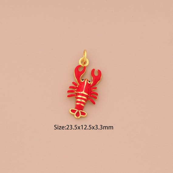 18K Gold Lobster Charms,Enamel Marine Life Charms Pendants,Lobster Charm for DIY Jewelry Making Supply