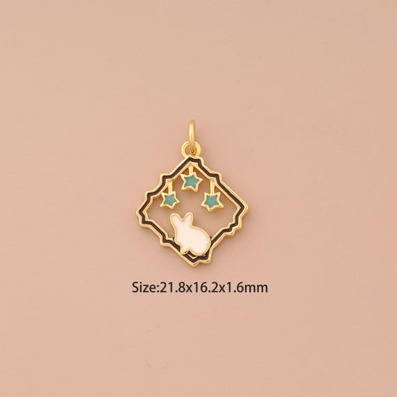 18K Gold Cute Rabbit Charms,Enamel Animal Charms Pendants,Star Charm for DIY Jewelry Making Supply