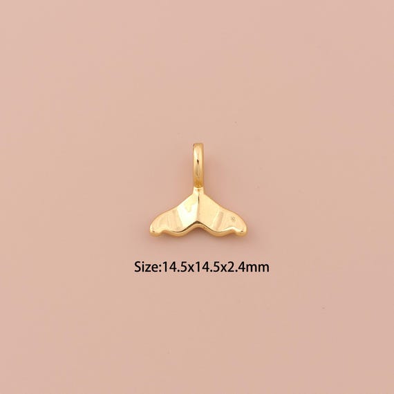 18K Gold Fishtail Charms,Minimalist Charms Pendants,Fishtail Charm for DIY Jewelry Making Supply