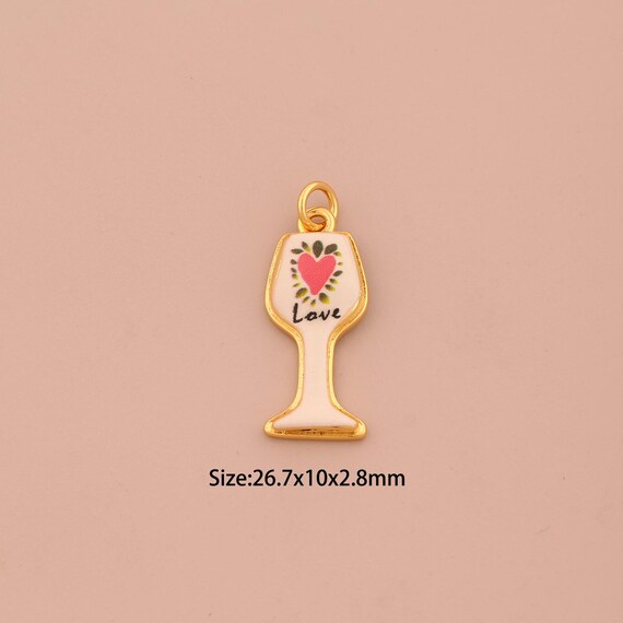 18K Gold Goblet Charms,Enamel Heart Charms Pendants,Wine Glass Charm for DIY Jewelry Making Supply
