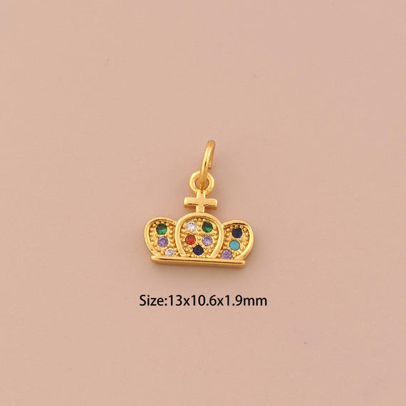 18K Gold Crown Charms,CZ Pave Crown Charms Pendants,Crown Charm for DIY Jewelry Making Supply