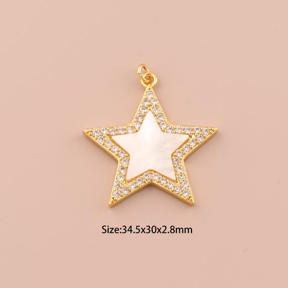 18K Gold Star Charms,CZ Pave Celestial Charms Pendants,Fritillary Star Charm for DIY Jewelry Making Supply