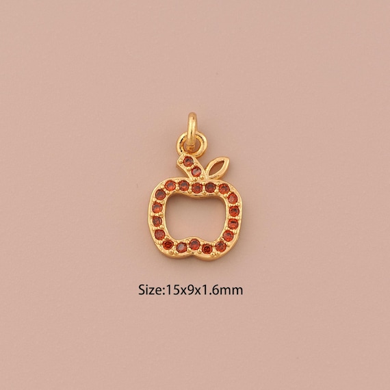 18K Gold Apple Charms,CZ Pave Fruit Charms Pendants,Apple Charm for DIY Jewelry Making Supply