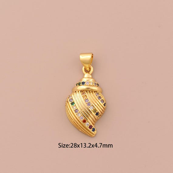 18K Gold Conch Charms,CZ Pave Conch Charms Pendants,Conch Charm for DIY Jewelry Making Supply