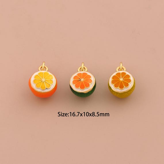 18K Gold Orange Charms,Enamel Fruit Charms Pendants,Orange Charm for DIY Jewelry Making Supply