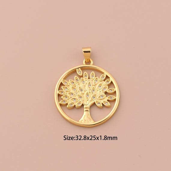 18K Gold Tree of Life Charms,CZ Pave Tree Charms Pendants,Tree of Life Charm for DIY Jewelry Making Supply