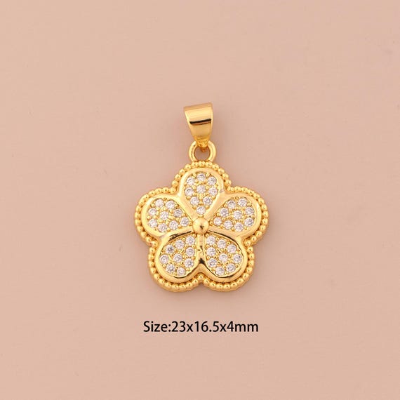 18K Gold Flower Charms,CZ Pave Plant Charms Pendants,Flower Charm for DIY Jewelry Making Supply