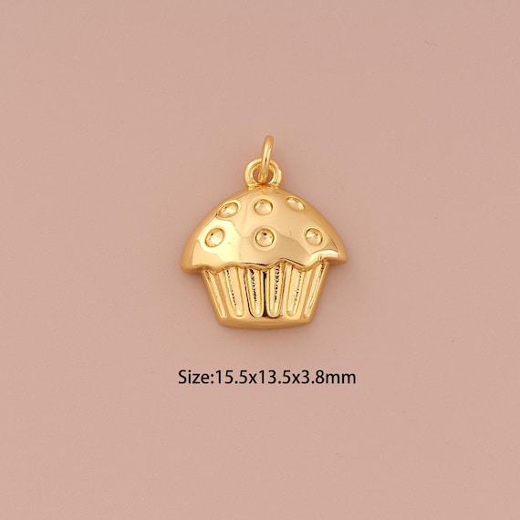 18K Gold Cake Charms,Minimalist Charms Pendants,Cake Charm for DIY Jewelry Making Supply