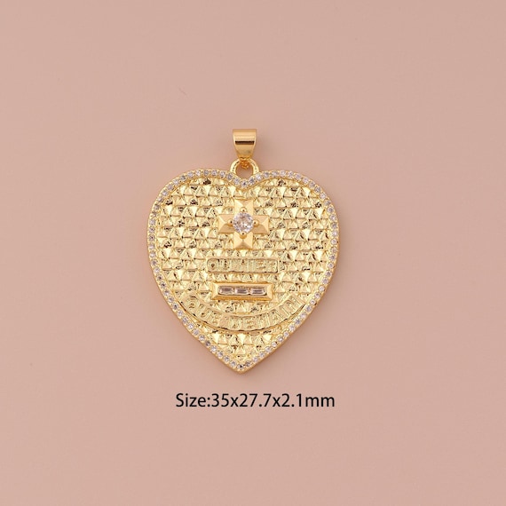 18K Gold Heart Charms,CZ Pave Minimalist Charms Pendants,Heart Charm for DIY Jewelry Making Supply