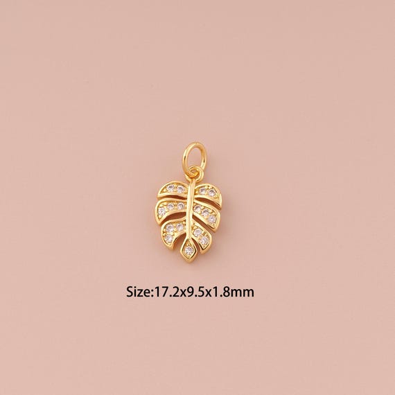 18K Gold Leaf Charms,CZ Pave Minimalist Charms Pendants,Leaf Charm for DIY Jewelry Making Supply