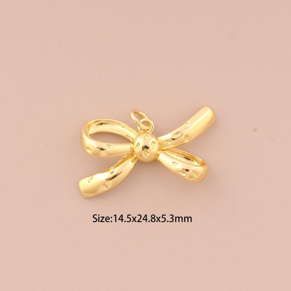 18K Gold Bow Charms,Minimalist Charms Pendants,Bow Charm for DIY Jewelry Making Supply
