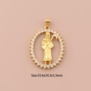 18K Gold Santa Muerte Charms,CZ Pave Santa Muerte Charms Pendants,Santa Muerte Charm for DIY Jewelry Making Supply