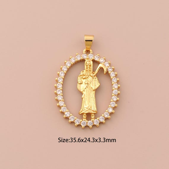 18K Gold Santa Muerte Charms,CZ Pave Santa Muerte Charms Pendants,Santa Muerte Charm for DIY Jewelry Making Supply