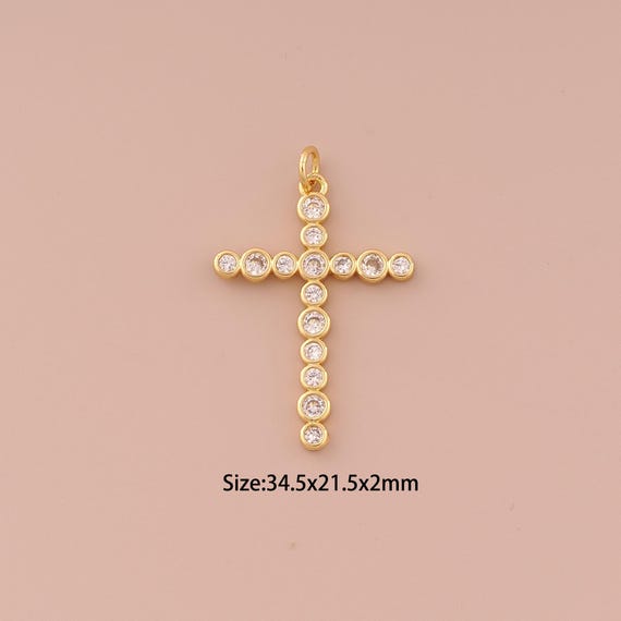 18K Gold Cross Charms,CZ Pave Minimalist Charms Pendants,Christian Charm for DIY Jewelry Making Supply