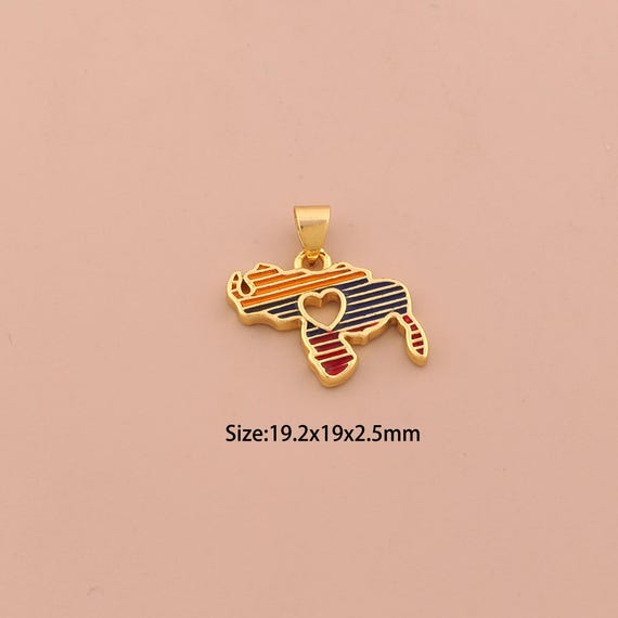 18K Gold Venezuela Map Charms,Enamel Heart Charms Pendants,Map Charm for DIY Jewelry Making Supply
