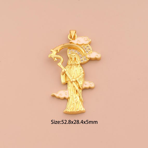 18K Gold Saint Death Charms,CZ Pave Saint Death Charms Pendants,Enamel Saint Death Charm for DIY Jewelry Making Supply
