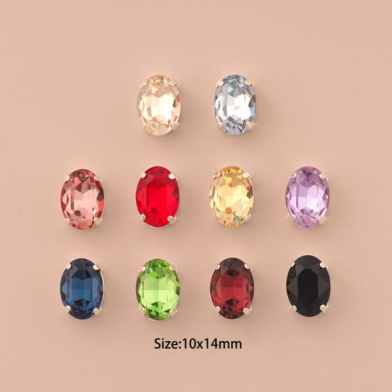 10 pcs Mix Random Colors Elliptic Crystal Beads,Stones in Metal Setting,Austrian Crystal,Made in Austria for DIY Jewelry Making Supply