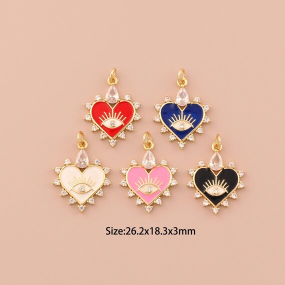 18K Gold Evil Eye Charms,Enamel Minimalist Charms Pendants,Devil Eye Charm for DIY Jewelry Making Supply