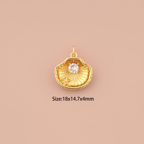 18K Gold Shell Charms,CZ Pave Starfish Charms Pendants,Oyster Charm for DIY Jewelry Making Supply