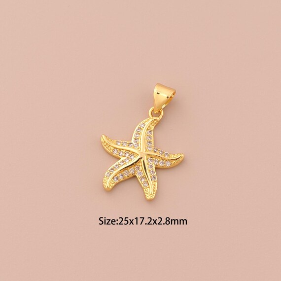 18K Gold Starfish Charms,CZ Pave Starfish Charms Pendants,Starfish Charm for DIY Jewelry Making Supply