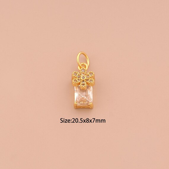 18K Gold Flower Charms,CZ Pave Flower Charms Pendants,Flower Charm for DIY Jewelry Making Supply