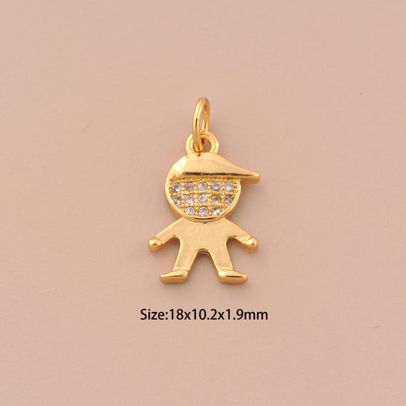 18K Gold Character Charms,CZ Pave Boy Charms Pendants,Character Charm for DIY Jewelry Making Supply