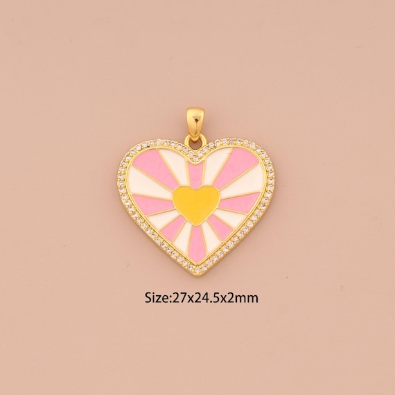 18K Gold Heart Charms,CZ Pave Love Charms Pendants,Enamel Heart Charm for DIY Jewelry Making Supply