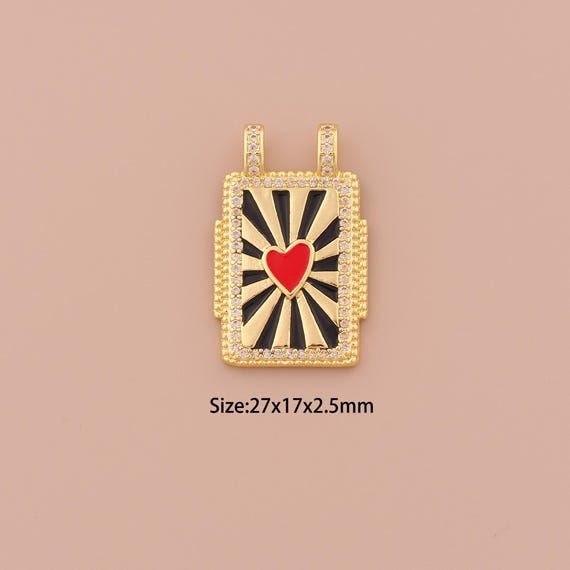 18K Gold Heart Charms,CZ Pave Minimalist Charms Pendants,Enamel Square Charm for DIY Jewelry Making Supply
