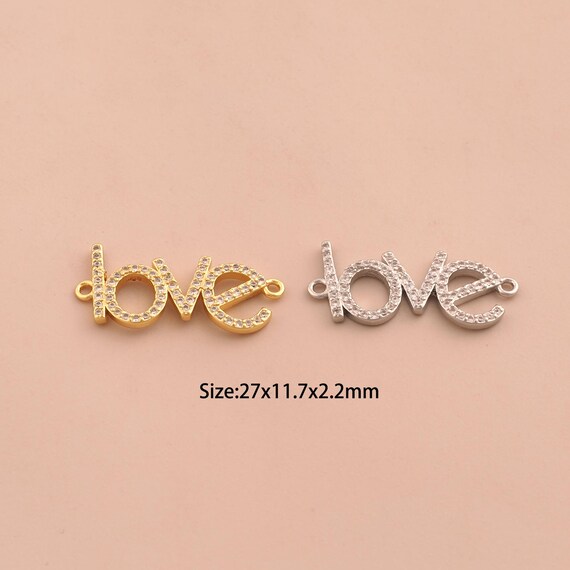 18K Gold LOVE Connector,CZ Pave Letter Connector Charms,Love Connector for DIY Jewelry Making Supply