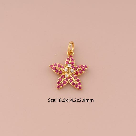 18K Gold Flower Charms,CZ Pave Minimalist Charms Pendants,Flower Charm for DIY Jewelry Making Supply