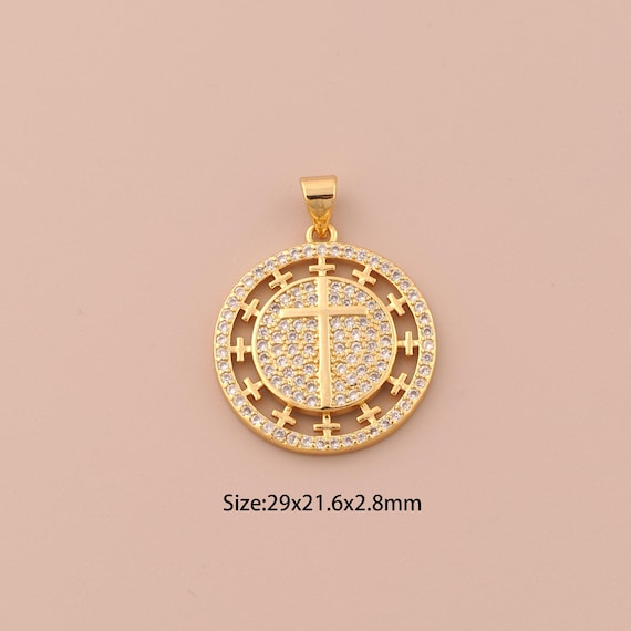 18K Gold Cross Charms,CZ Pave Religious Charms Pendants,Christian Charm for DIY Jewelry Making Supply