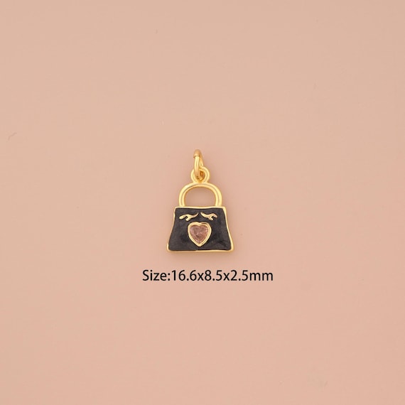 18K Gold Handbag Charms,CZ Pave Heart Charms Pendants,Handbag Charm for DIY Jewelry Making Supply