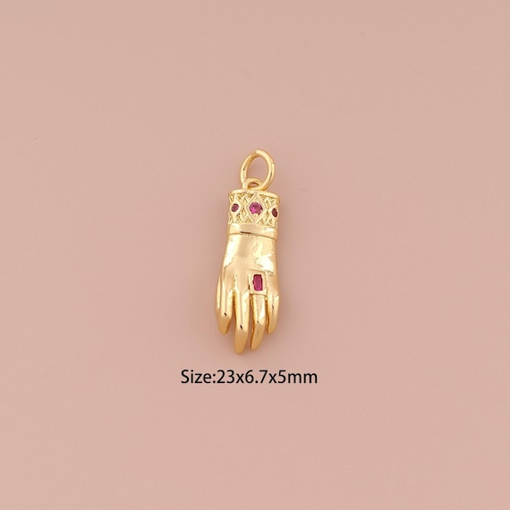 18K Gold Hand Charms,CZ Pave Minimalist Charms Pendants,Hand Charm for DIY Jewelry Making Supply