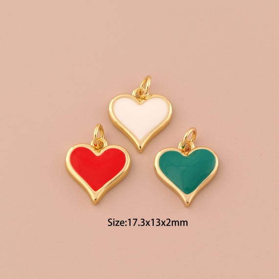 18K Gold Heart Charms,Minimalist Charms Pendants,Enamel Heart Charm for DIY Jewelry Making Supply