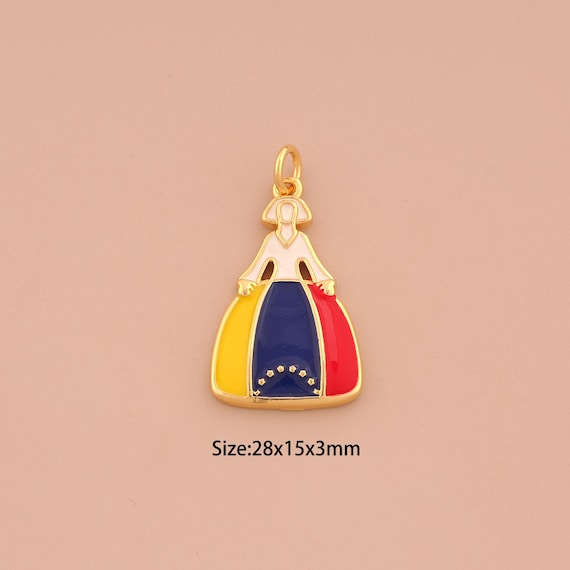 18K Gold Venezuelan Flag Charms,Enamel Venezuelan Charms Pendants,Flag Charm for DIY Jewelry Making Supply