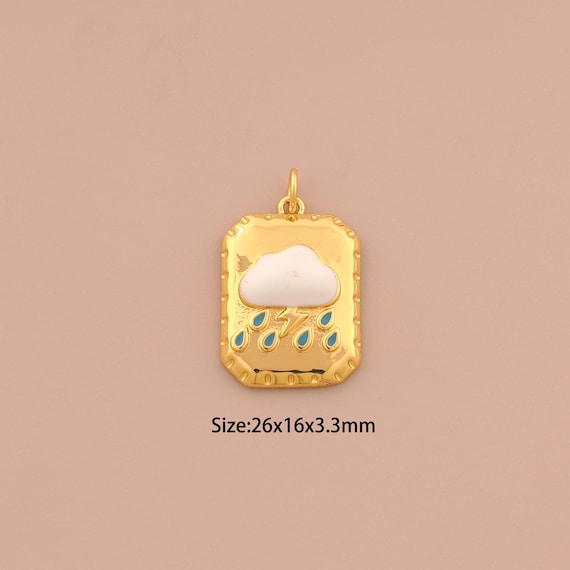 18K Gold Cloud Charms,Enamel Lightning Charms Pendants,Square Charm for DIY Jewelry Making Supply