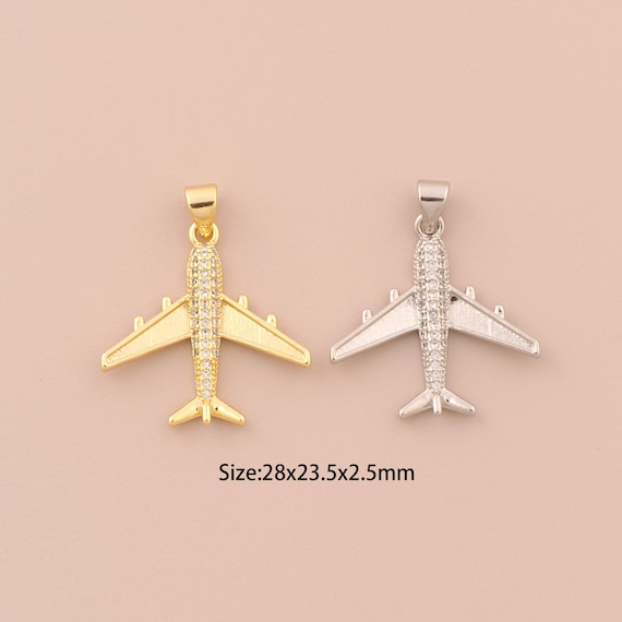 18K Gold Airplane Charms,CZ Pave Airplane Charms Pendants,Airplane Charm for DIY Jewelry Making Supply
