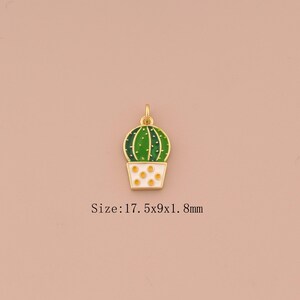 18K Gold Cactus Charms,Enamel Desert Charms Pendants,Cactus Charm for DIY Jewelry Making Supply