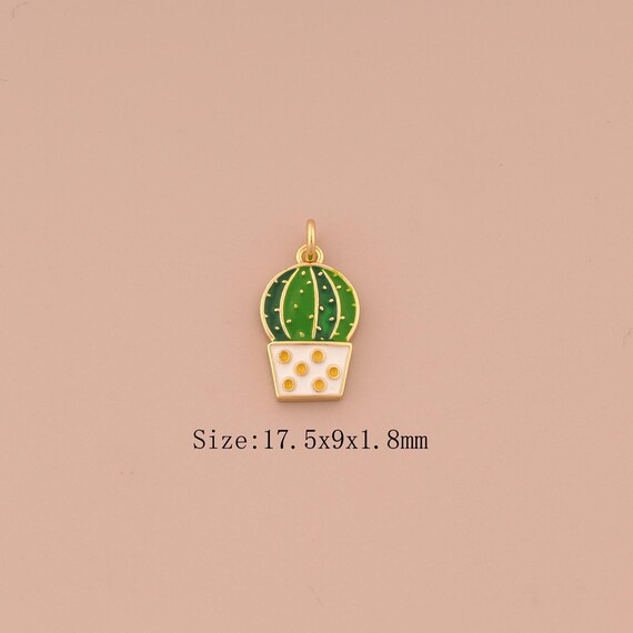 18K Gold Cactus Charms,Enamel Desert Charms Pendants,Cactus Charm for DIY Jewelry Making Supply