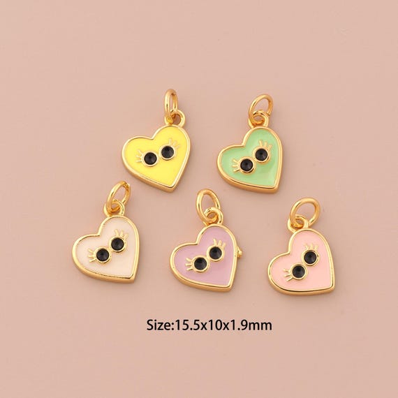 18K Gold Heart Charms,CZ Pave Heart Charms Pendants,Enamel Heart Charm for DIY Jewelry Making Supply