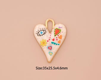 18K Gold Evil Eye Charms,Enamel Flower Charms Pendants,Heart Charm for DIY Jewelry Making Supply