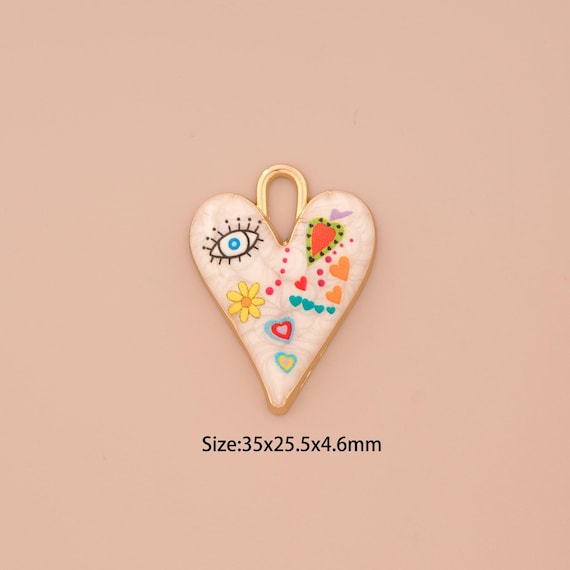 18K Gold Evil Eye Charms,Enamel Flower Charms Pendants,Heart Charm for DIY Jewelry Making Supply