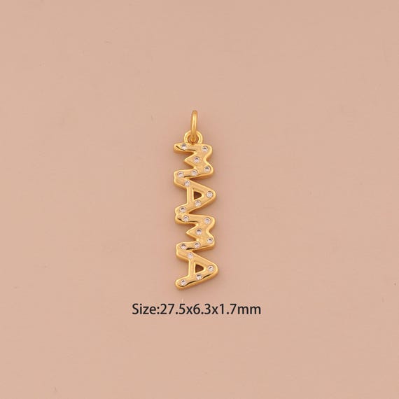 18K Gold MAMA Charms,CZ Pave Letter Charms Pendants,Letter Charm for DIY Jewelry Making Supply