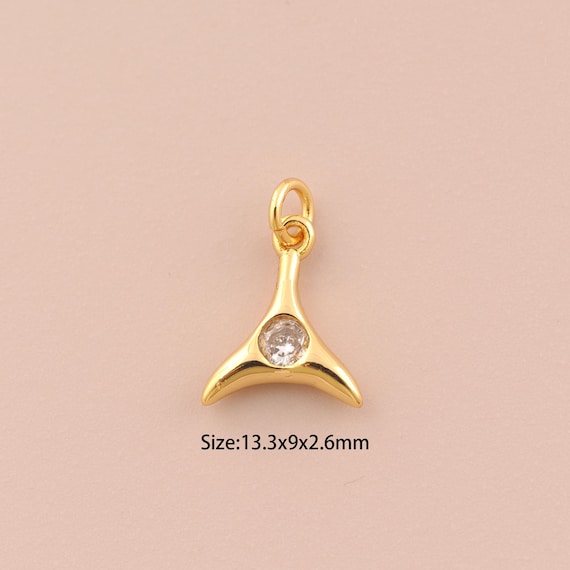 18K Gold Fishtail Charms,Micropavé CZ Fishtail Charms Pendants,Fishtail Charm for DIY Jewelry Making Supply