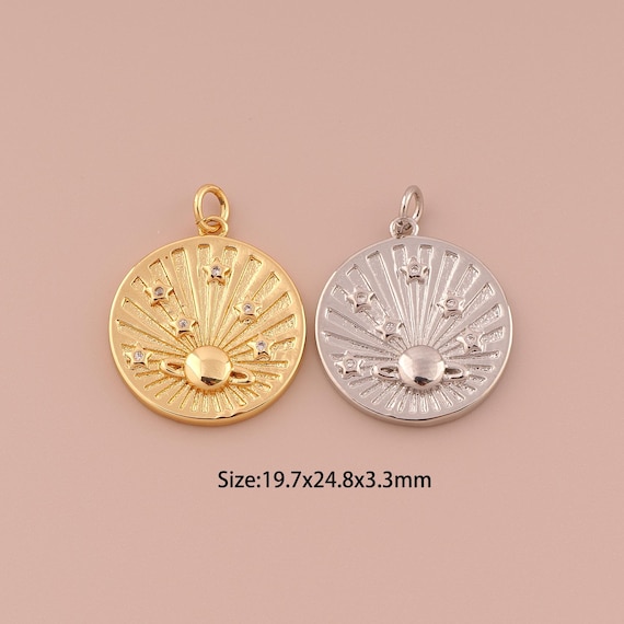18K Gold Saturn Charms,CZ Pave Minimalist Charms Pendants,Star Charm for DIY Jewelry Making Supply