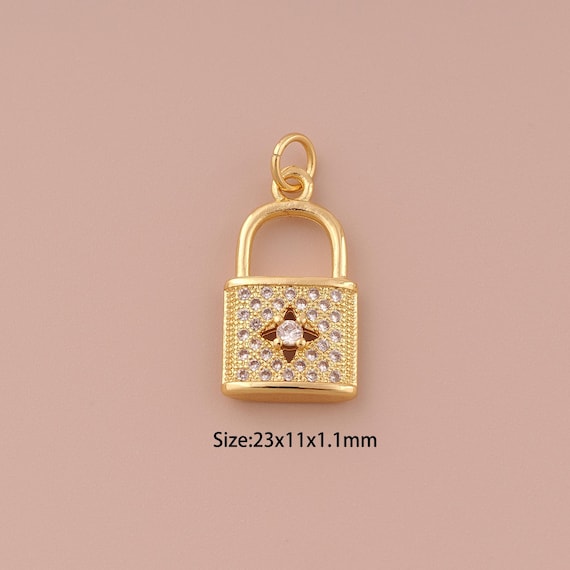 18K Gold Lock Charms,CZ Pave Minimalist Charms Pendants,Lock Charm for DIY Jewelry Making Supply