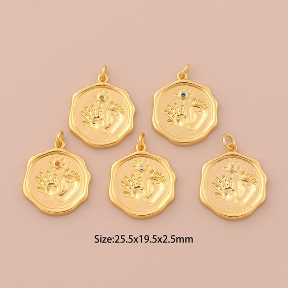 18K Gold Hand And Foot Charms,CZ Pave Sun Charms Pendants,Hand And Foot Charm for DIY Jewelry Making Supply