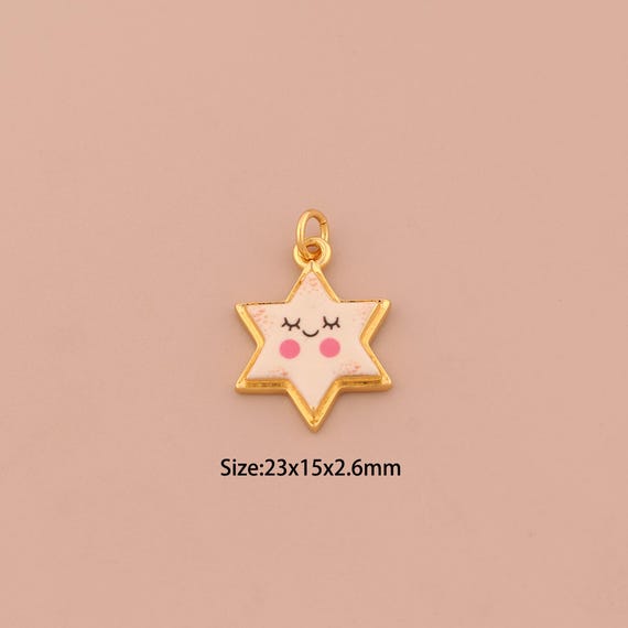 18K Gold David Star Charms,Enamel Jewish Star Charms Pendants,Starburst Charm for DIY Jewelry Making Supply