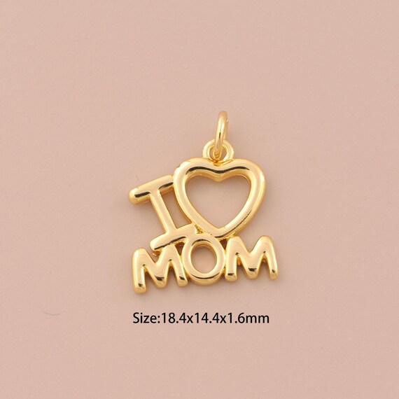 18K Gold Mom Charms,Heart Charms Pendants,Letter Charm for DIY Jewelry Making Supply